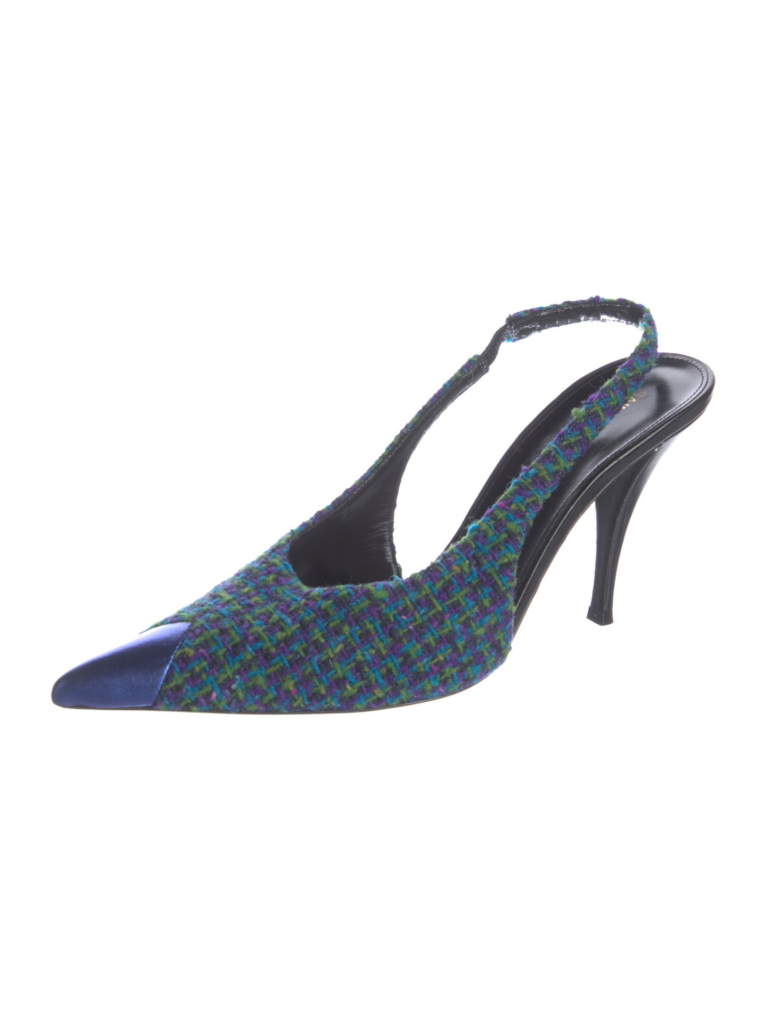 Saint Laurent Tweed Animal Print Slingback Pumps